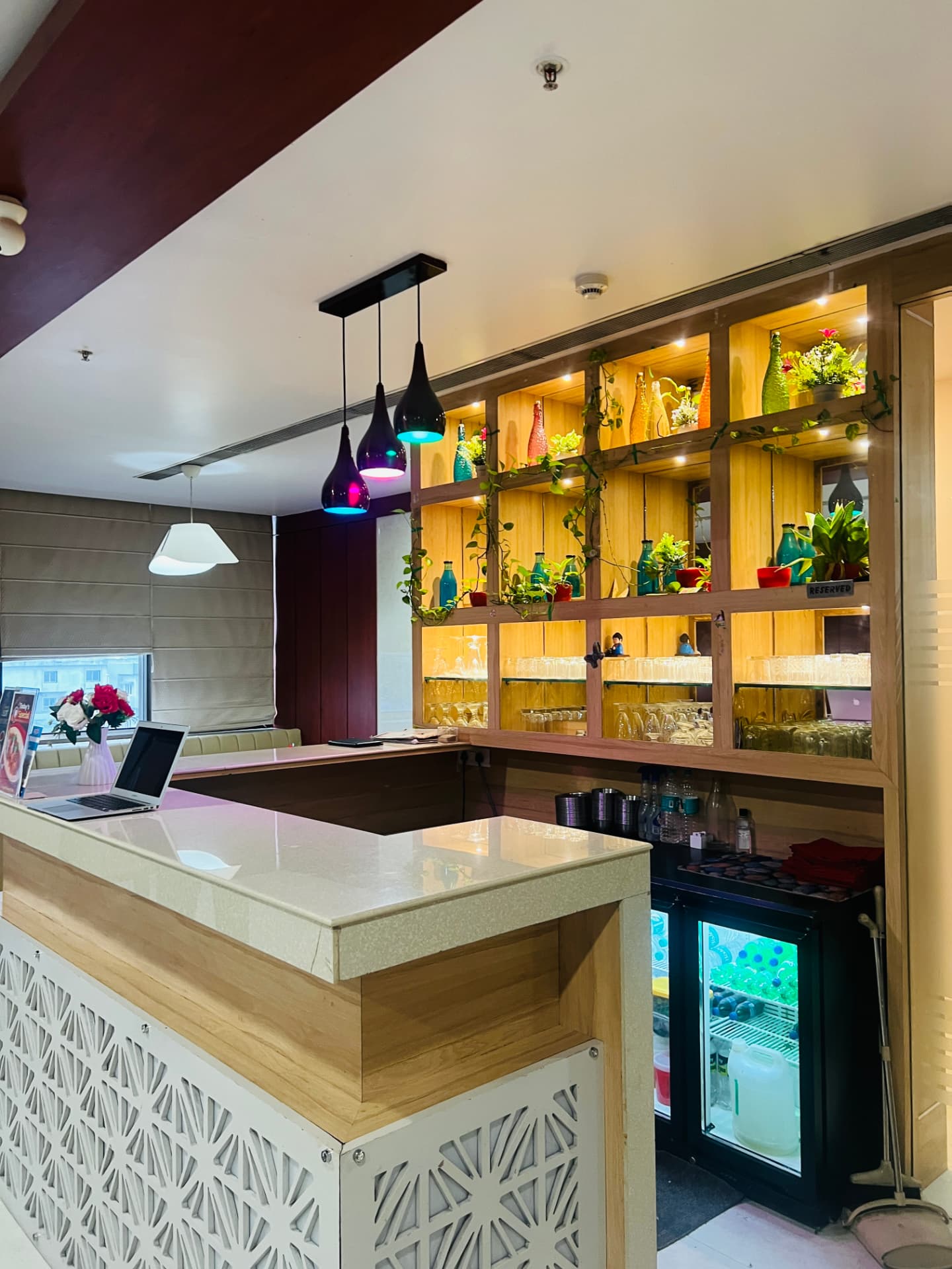 Modern bar counter with pendant lights